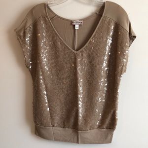 SOULMATES Taupe Sequined Top SZ. S